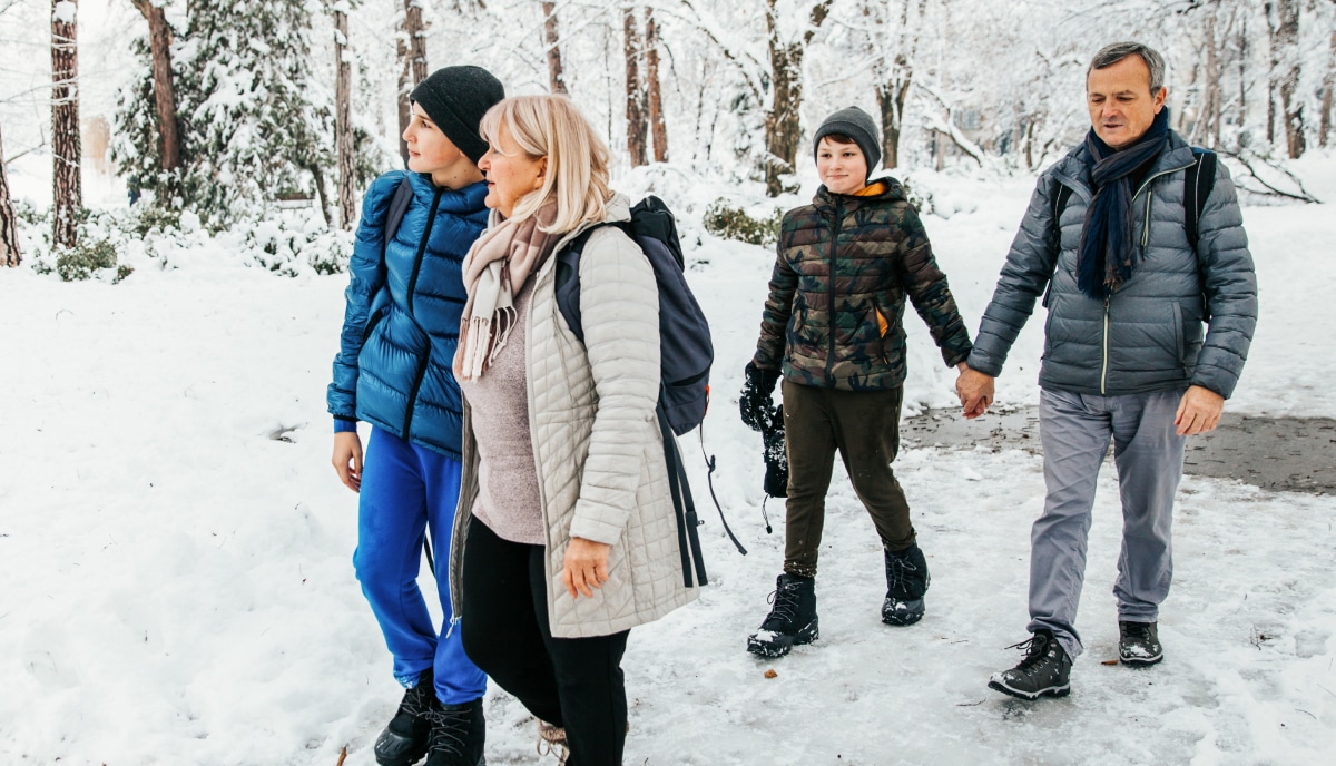 People walking together in the snow