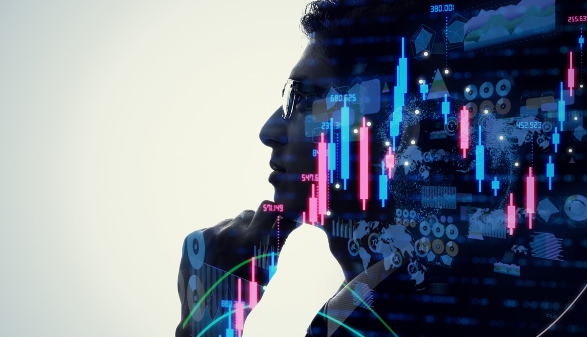 profile of person hold chin with computer mother board in background