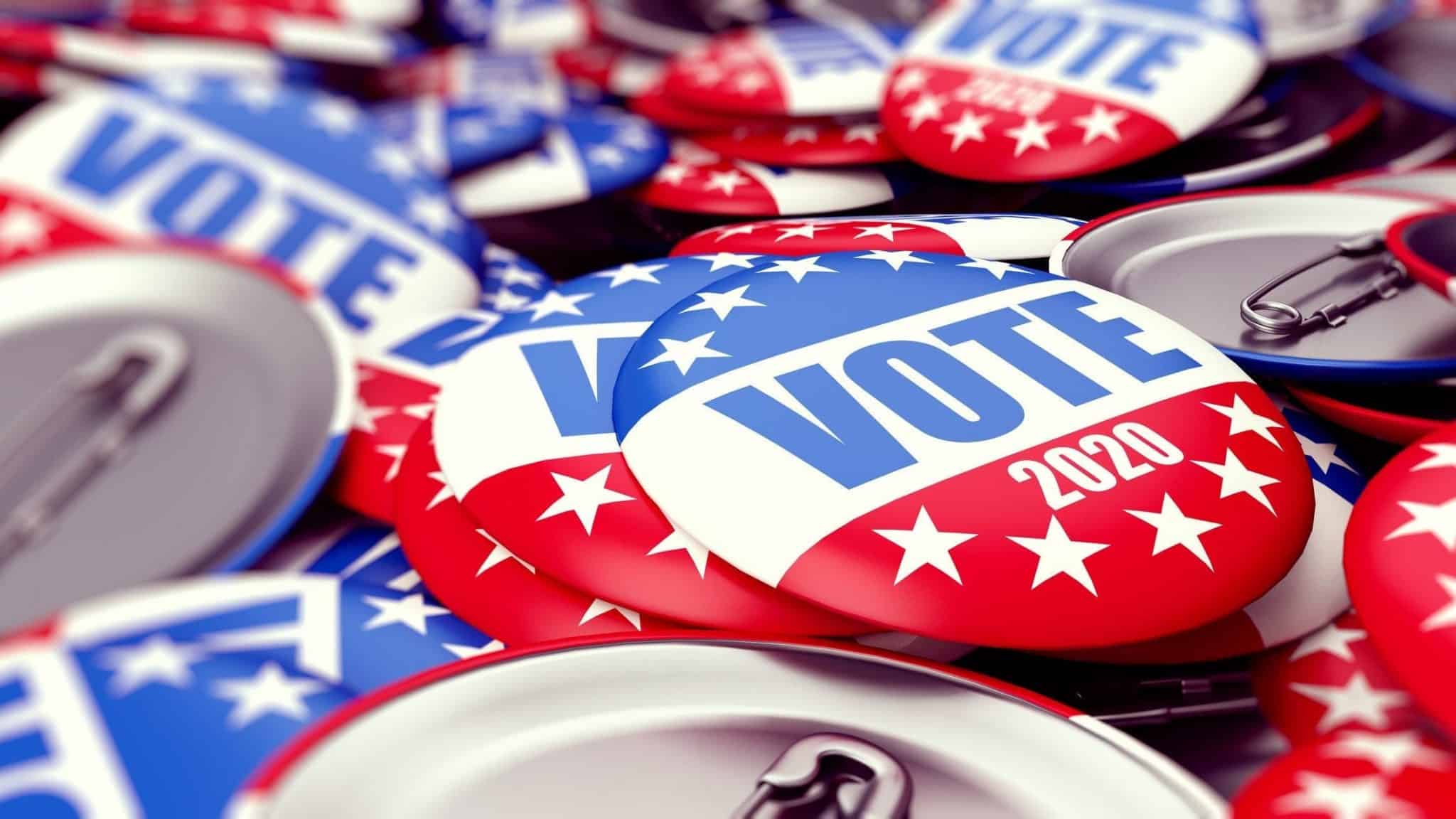 red white and blue voter buttons