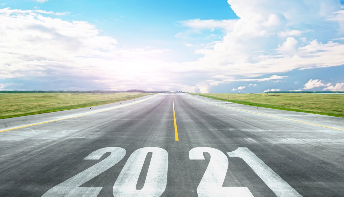 Highway to the horizon with 2021 painted on it